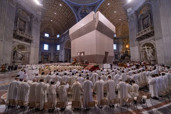 Clergy assembled at the Vatican's Chrism Mass on Holy Thursday, March 28, 2024. Credit: Daniel Ibanez/CNA