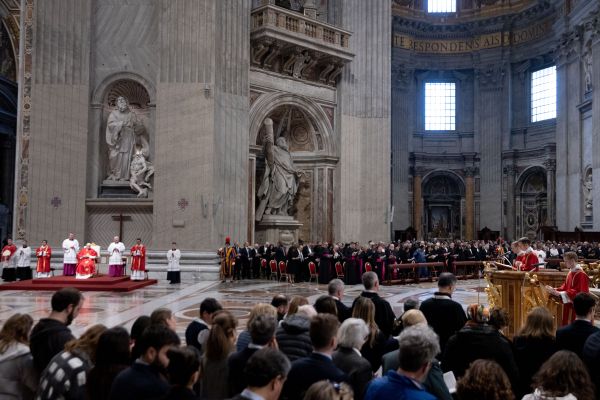 Pope Francis celebrates the Liturgy of the Passion of the Lord on Good Friday in St. Peter's Basilica, Rome, on March 29, 2024. Credit: Daniel Ibañez/CNA