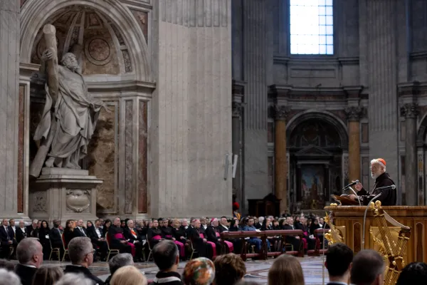 “The true omnipotence of God is the total powerlessness of Calvary,” Cardinal Raniero Cantalamessa, OFM Cap, said during his homily at the Good Friday liturgy in St. Peter's Basilica in Rome on March 29, 2024. Credit: Daniel Ibañez/CNA