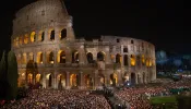 Tens of thousands gather outside of the Colosseum in Rome for the Via Crucis, the Way of the Cross, on Good Friday, March 29, 2024.