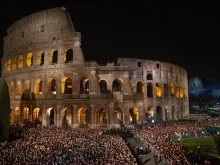 Tens of thousands gather outside of the Colosseum in Rome for the Via Crucis, the Way of the Cross, on Good Friday, March 29, 2024.