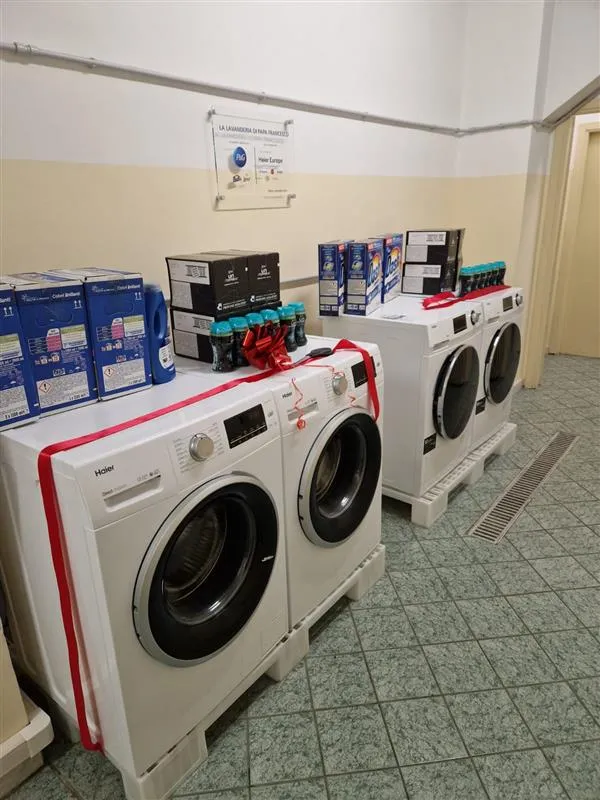 New washers and dryers at the recently opened papal laundromat in Torino, Italy. Credit: Holy See Press Office