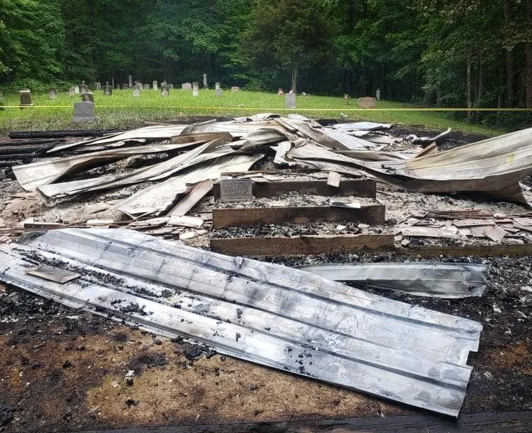 The charred remains of St. Colman Catholic Church in Shady Spring, West Virginia, which was destroyed in a suspected arson attack on Sunday, June 26, 2022.?w=200&h=150