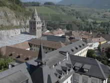 Aerial view of Saint-Maurice Abbey in the Valais region of Switzerland, Sept. 20, 2023.