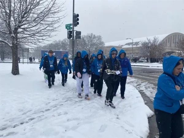 Seventh graders from St. Michael School in Lowell, Massachusetts, attended Life Fest on Friday morning and were excited for their March for Life on Jan. 19, 2024. Credit: Joe Bukuras/CNA