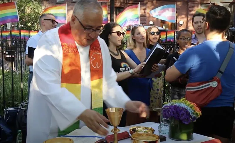 Father Gil Martinez celebrates Mass at the Stonewall National Monument on June 17, 2019.?w=200&h=150