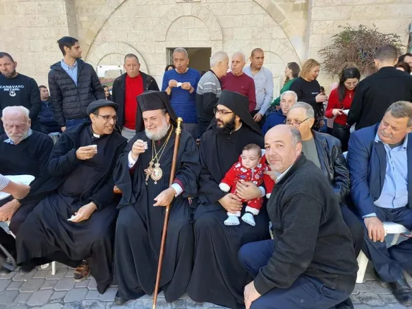 A group of Catholic faithful in northern Gaza went to the St. Porphyrios Orthodox Church to wish them congratulations for the Orthodox Christmas, which is celebrated on Jan. 7. Credit: Father Gabriel Romanelli/Facebook