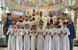 Eight children received their first Communion at Holy Family Church on Jan. 7, 2024, in northern Gaza. Credit: Father Gabriel Romanelli/Facebook