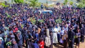 Thousands of Christians peacefully and prayerfully march to a rally in front of the Nigerian Plateau state governor's office building in protest of the 2023 Christmas massacre that left over 200 Christian Nigerians dead, Jan. 8, 2024.