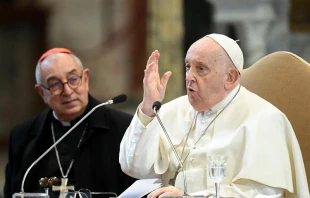 Pope Francis speaks at a meeting with priests from the Diocese of Rome in the Archbasilica of St. John Lateran on Jan. 13, 2024. Credit: Vatican Media