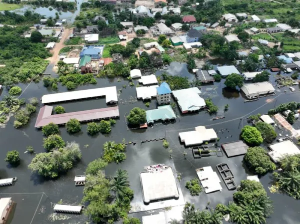 Devastating flooding occurred in October 2023 when the Akosombo and Kpong dams were subject to a controlled spillage that “caused a devastating flood” in Lake Volta in the southeastern part of Ghana. Credit: IAWGE (Inter-Agency Working Group on Emergency)
