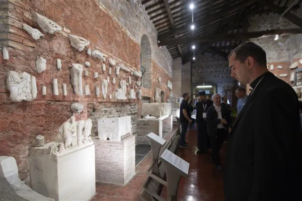 Hundreds of delegates took a break from their discussions of synodality to visit the catacombs of St. Sebastian and St. Callistus located on Rome’s ancient Appian Way on Oct. 12, 2023. Credit: Vatican Media