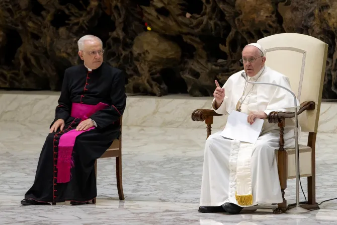Pope Francis speaks during his Wednesday general audience on Aug. 3, 2022.