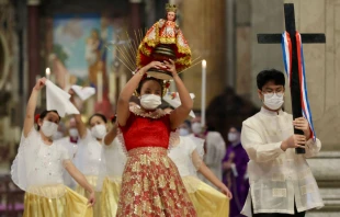 The procession in St. Peter's Basilica for the papal Mass marking 500 years of Catholicism in the Philippines on March 14, 2021. EWTN News/Daniel Ibanez/Vatican Pool