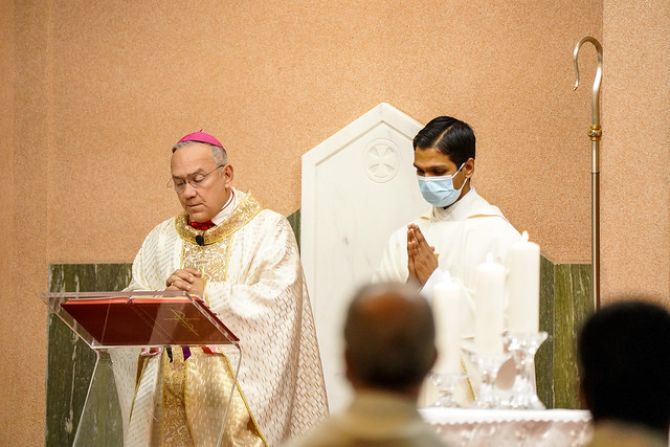 Archbishop Edgar Peña Parra offers Mass at St. Joseph’s Cathedral in Abu Dhabi, UAE on Feb. 2, 2022.