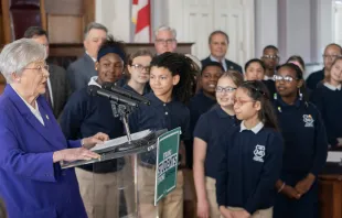 Alabama Gov. Kay Ivey held a news conference to sign school choice legislation on March 7, 2024, in Montgomery, Alabama. Credit: Governor’s Office /Hal Yeager