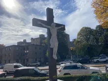 A crucifix that was vandalized at Boston’s Cathedral of the Holy Cross on Oct. 25, 2023, has since been repaired.
