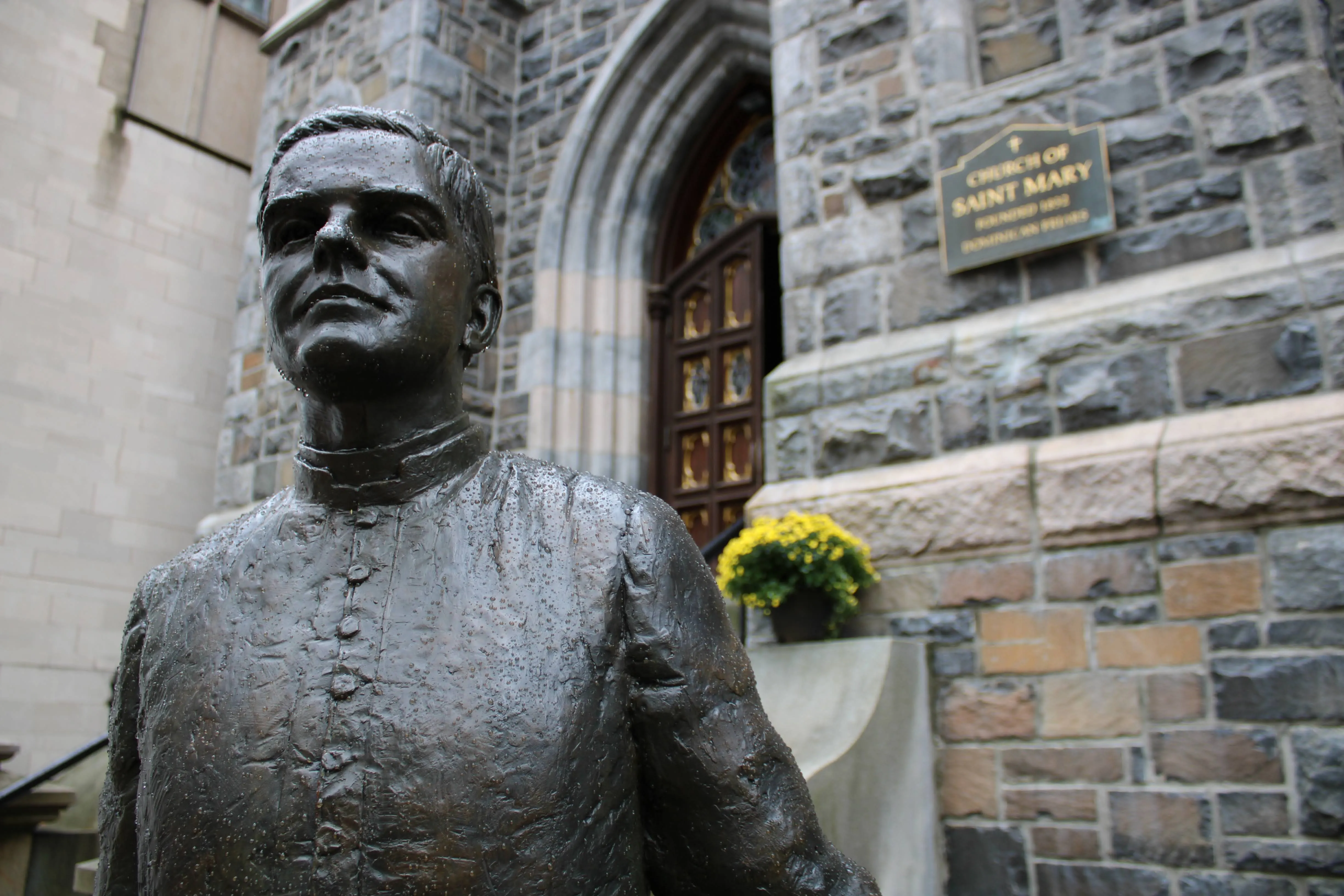 A statue of Blessed Michael McGivney, sculpted by Stanley Bliefeld, is displayed outside of St. Mary’s Church in New Haven, Connecticut.?w=200&h=150