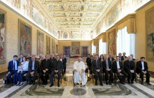Pope Francis meets with members of the editorship of the theological magazine La Scuola Cattolica at the Vatican's Consistory Hall, June 17, 2022. Vatican Media.