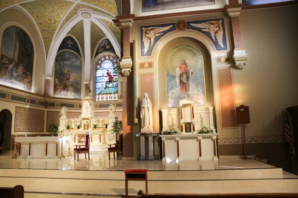 The interior and side chapel of St. John the Baptist Catholic Church, in Beloit, Kansas, which will house a first-class relic of St. Padre Pio starting Feb. 11, 2024. Credit: Alan Holdren