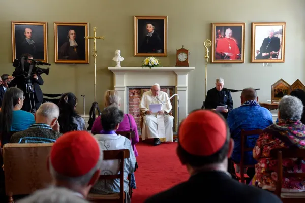 Pope Francis meets with a delegation of indigenous peoples in Québec, Canada, July 29, 2022. Vatican Media