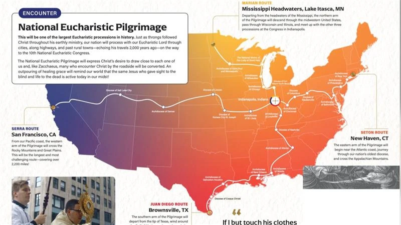 Map of the four routes that will make up the National Eucharistic Pilgrimage in summer 2024.?w=200&h=150