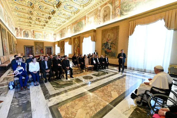 Pope Francis meets with members of the editorship of the theological magazine La Scuola Cattolica at the Vatican's Consistory Hall, June 17, 2022