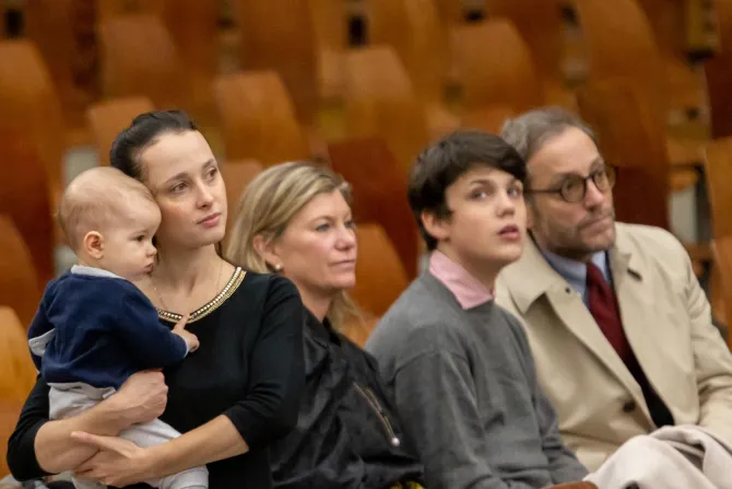 A family at the pope's general audience in Paul VI Hall on Jan. 18, 2023.