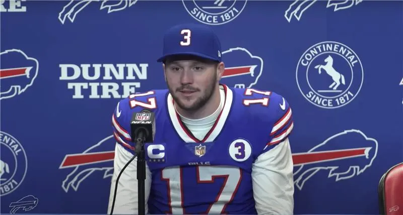 Buffalo Bills quarterback Josh Allen in a post-game press conference on Jan. 8.?w=200&h=150