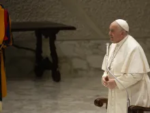 Pope Francis speaks at his general audience Dec. 20, 2023, at Paul VI Hall at the Vatican.