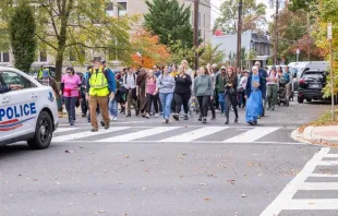 Pilgrims walk from Silver Spring, Maryland, to the St. John Paul II National Shrine on Saturday, Oct. 21, 2023, the day before his feast day. Credit: Photo courtesy of the Saint John Paul II National Shrine