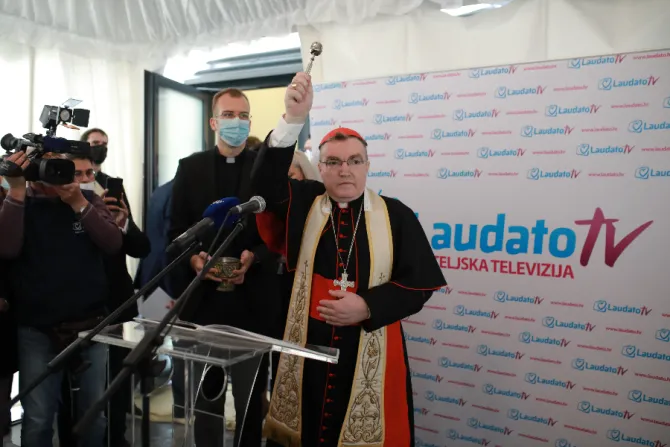 Cardinal Josip Bozanić blesses the new Laudato TV studio in Zagreb, Croatia
