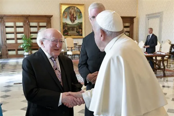 During his time in Rome, the Irish president also met with Pope Francis and Vatican Secretary of State Cardinal Pietro Parolin on Oct. 19, 2023, with whom he discussed issues of common interest, including “food security in developing countries and commitment to the elimination of poverty,” according to the Vatican. Credit: Vatican Media