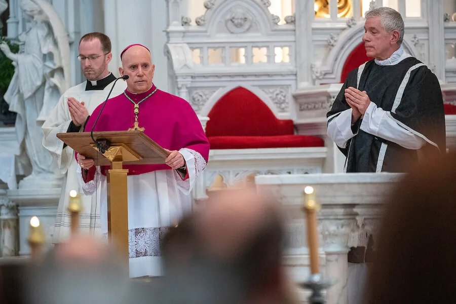 Archbishop Samuel Aquila (L) delivers brief remarks during the funeral Mass for Boulder police officer Eric Talley on March 29, 2021, in Denver, Colorado.?w=200&h=150