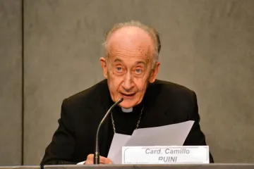 Cardinal Camillo Ruini answers questions at the Vatican press office on June 17, 2014.