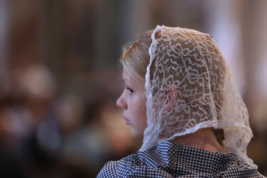 A girl with a chapel veil at the Summorum Pontificum Pilgrimage Mass in Rome on Oct. 25, 2014.?w=200&h=150