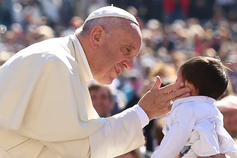 Pope Francis greets a child at a general audience at the Vatican, April 20, 2016.?w=200&h=150