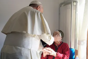 Pope Francis visits the San Raffaele Borona assisted living home in Rieti, Italy, Oct. 4, 2016.
