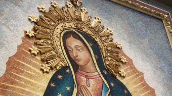 Mosaic of Our Lady of Guadalupe inside Christ Cathedral in Orange, California.