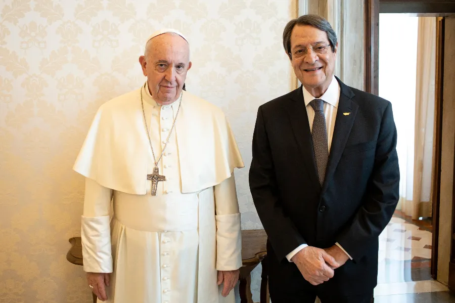 Pope Francis receives Cypriot President Nicos Anastasiades in a private audience at the Vatican on Nov. 18, 2019.?w=200&h=150