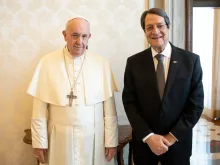 Pope Francis receives Cypriot President Nicos Anastasiades in a private audience at the Vatican on Nov. 18, 2019.
