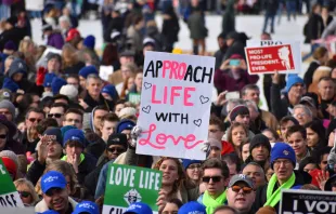 Protestors hold signs at the 2020 March of Life. Catholic News Agency