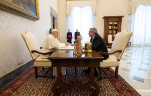 Pope Francis receives Argentine President Alberto Fernández in a private audience at the Vatican on Jan. 31. 2020. Vatican Media.