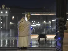 Pope Francis gives an extraordinary Urbi et Orbi blessing from the entrance of St. Peter’s Basilica March 27, 2020