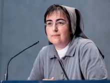 Sr. Alessandra Smerilli speaks at a press conference at the Vatican on July 7, 2020.