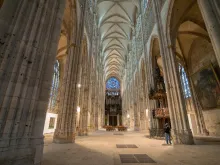 The nave of Saint-Ouen Abbey in Rouen, Normandy, France.