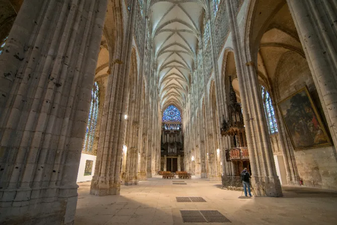 The nave of Saint-Ouen Abbey in Rouen, Normandy, France