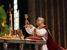 Canon Dominique Aubert, rector of Chartres Cathedral, France, celebrates Mass in the extraordinary form of the Roman Rite.