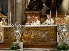 Pope Francis offers the Chrism Mass in St. Peter's Basilica on April 1, 2021.