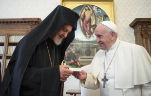 Pope Francis with Orthodox Metropolitan Emmanuel of Chalcedon on June 28, 2021. Vatican Media/CNA